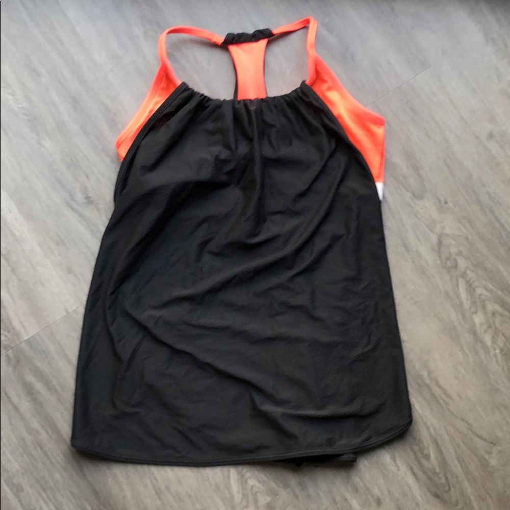Gray lululemon top with orange built in bra